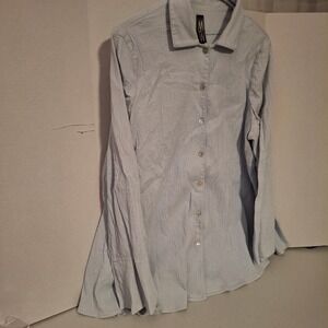 MARLA WYNNE Womens XL Light Blue Crinkle Button Down Long Sleeve Shirt Top